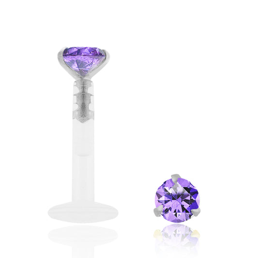 Piercing labret en or blanc avec améthyste