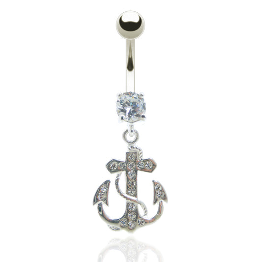 Piercing nombril pendentif avec ancre argent