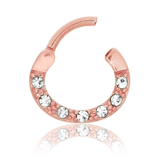 Anneau clicker plaqué or rose avec brillants