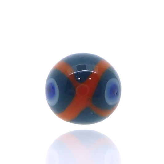 Piercing boule verre de murano bleu-gris, orange et bleu foncé