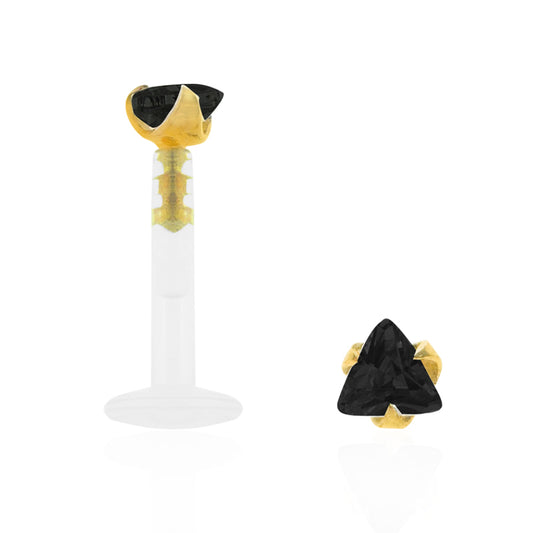 Piercing clip or jaune avec oxyde zirconium triangle