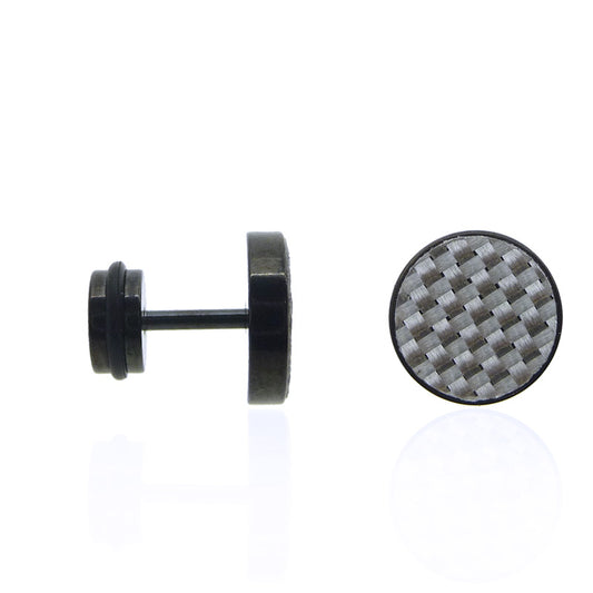Piercing faux plug en acier noir imitation carbone