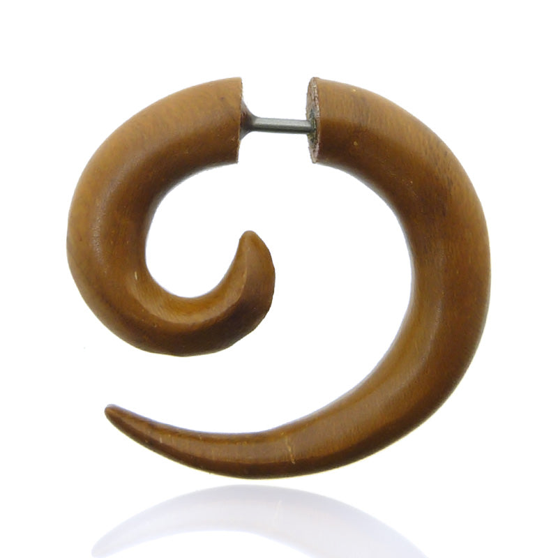 CHICNET Faux Piercing Oreille Bois Et Acier Inoxydable - Modèle Ocre Marron Gravé