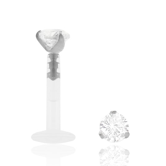 Piercing labret or blanc avec zircon blanc