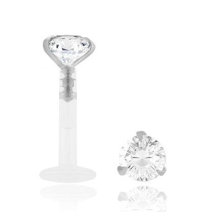 Piercing labret en or blanc avec diamant 0,05 carats