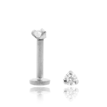 Piercing labret en or blanc avec diamant 0,03 carats