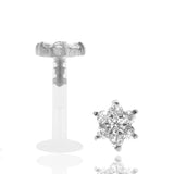 Piercing labret or blanc avec fleur zircon blanc