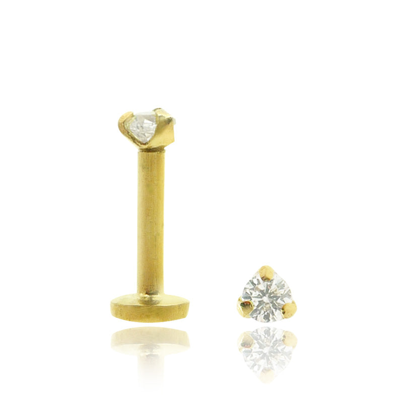 Piercing labret en or jaune avec diamant 0,03 carats