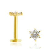 Piercing oreille or jaune avec fleur oxydes de zirconium