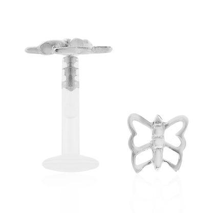 Piercing clip papillon ajouré or blanc