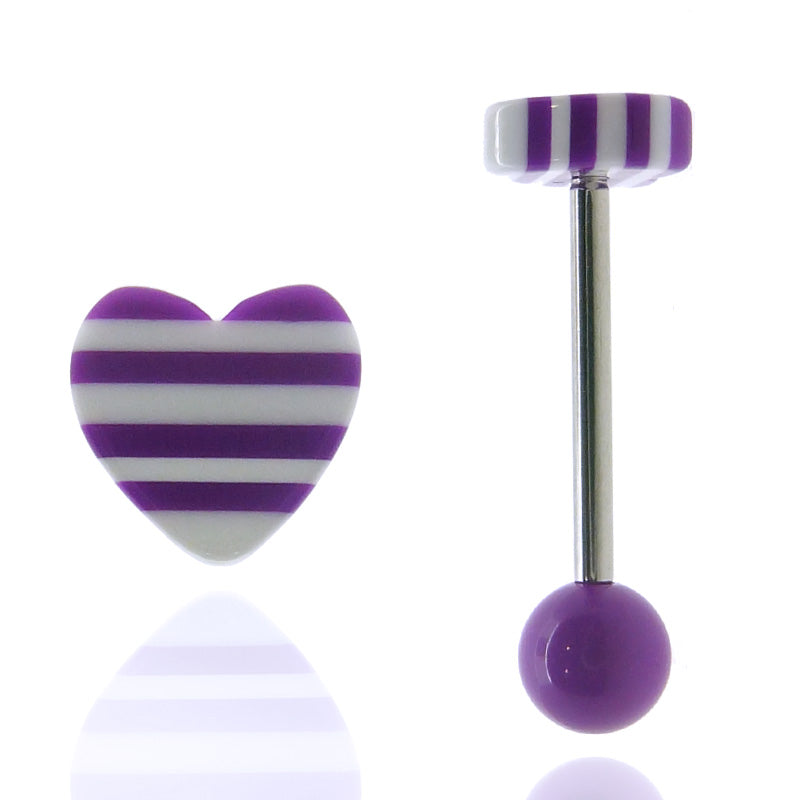 Piercing langue coeur violet fluo