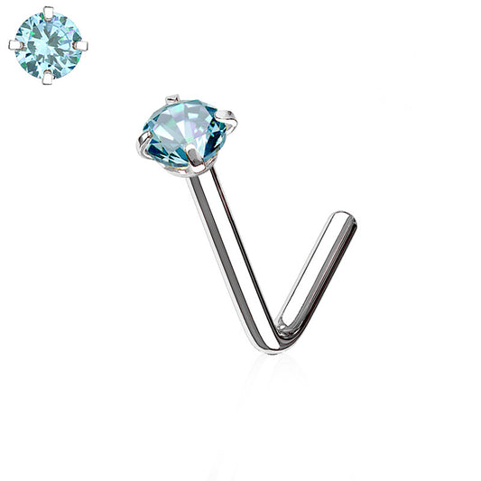 Piercing de nez acier chirurgical avec strass couleur griffé (barre pliée)
