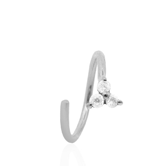 Piercing anneau de nez en or blanc avec trèfle brillant