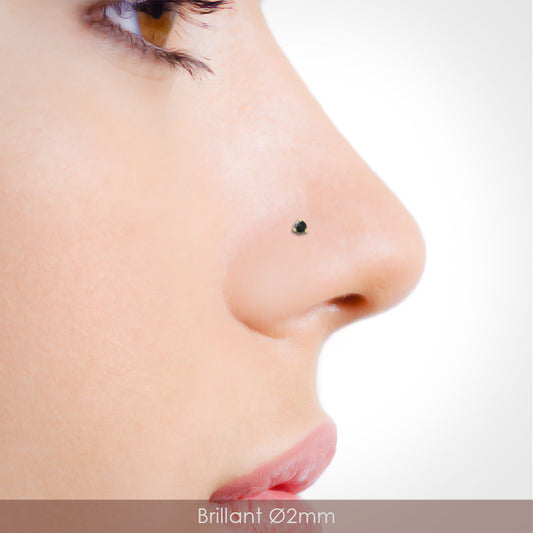 Piercing nez or jaune 18 carats avec zircon noir