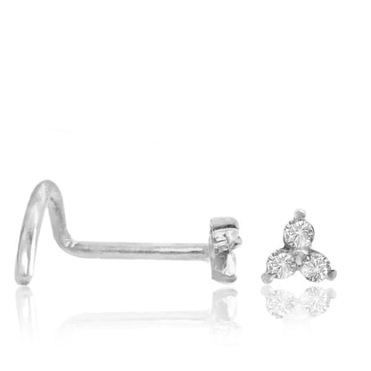 Piercing nez en or blanc avec trio de zircon