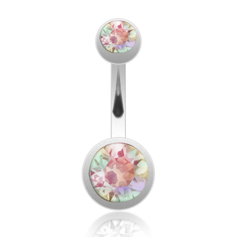 Piercing De Nombril Avec Boule De Cristal En Acier Chirurgical 14g - Noir, 2 Boules Unies