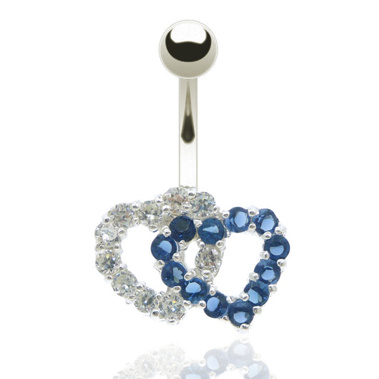 Piercing nombril argent deux coeurs