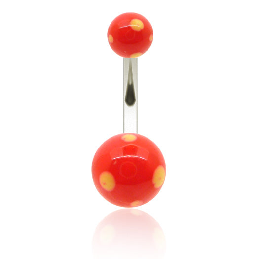 Piercing nombril acrylique rouge avec pois jaunes