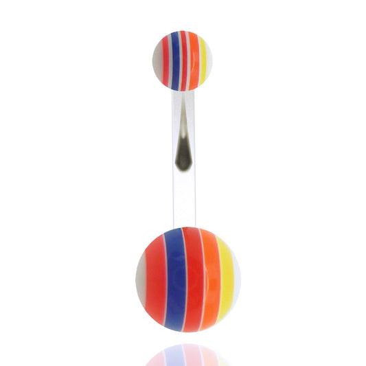 Piercing nombril acrylique rayures multicouleurs