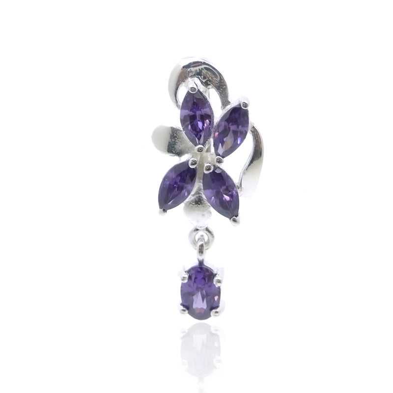 Piercing Nombril Femme 7mm Acier Chirurgical - Longue Zircone Blanc/Violet Pendentif Brillant Homxi