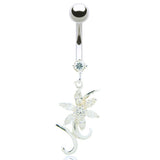 Piercing nombril pendentif avec fleur et zircons