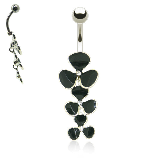 Piercing nombril pendentif fleurs noires