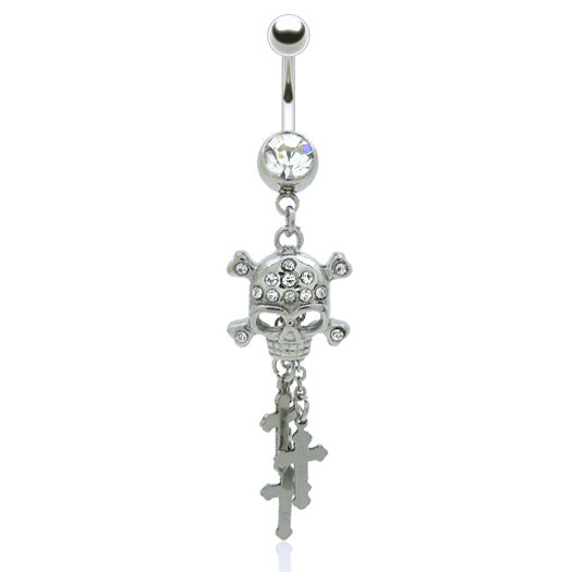 Piercing nombril pendentif tête de mort et croix