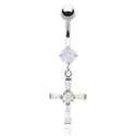 Piercing Nombril Acier Chirurgical 10 Mm Homxi - Croix Zircone Blanc, Bijou Argenté - 12
