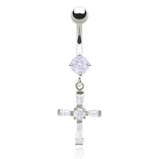 Piercing nombril pendentif avec croix argent