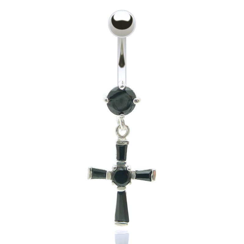 Piercing nombril pendentif avec croix argent