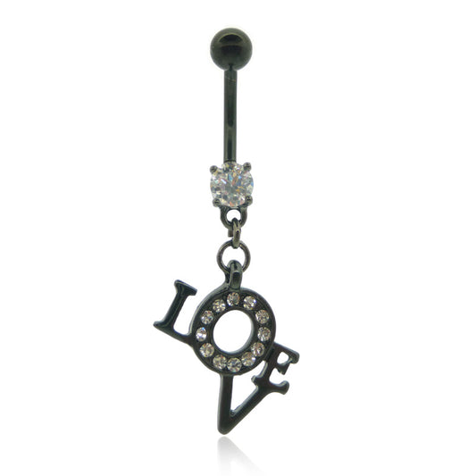 Piercing nombril pendentif "Love" noir