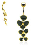 Piercing nombril pendentif plaqué or fleurs noires