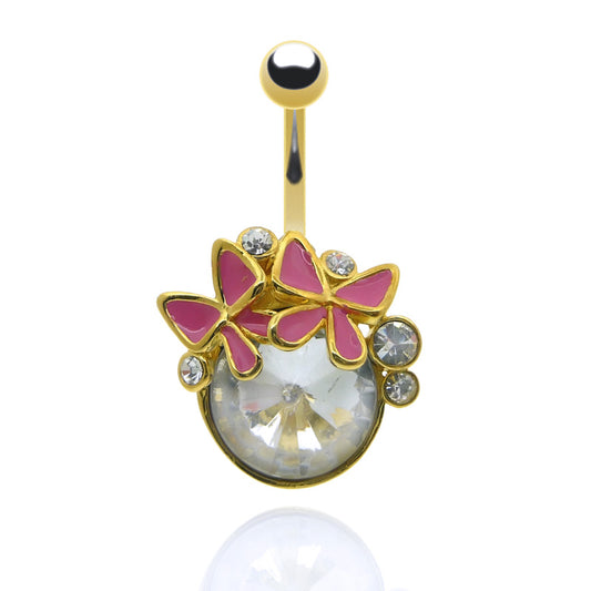 Piercing de nombril plaqué or et papillons