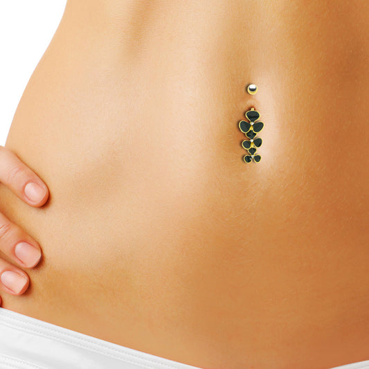Piercing nombril pendentif plaqué or fleurs noires