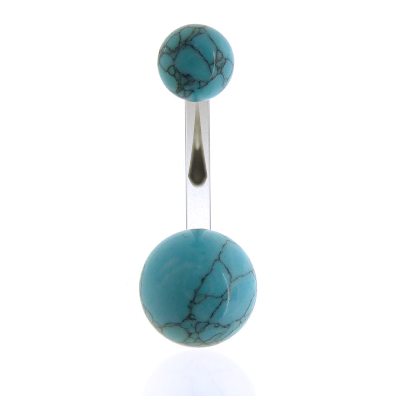 Piercing de nombril turquoise avec barre en acier