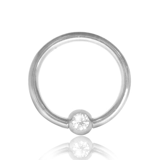 Piercing anneau or blanc boule clipable avec zirconium (1,2mm)