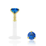 Piercing labret bioplast en or jaune avec saphir