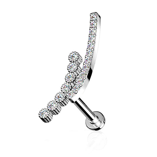 Piercing oreille en acier chirurgical avec barrettes de strass