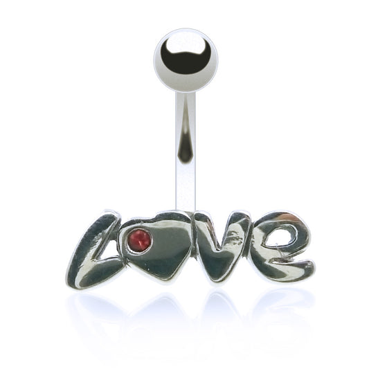 Piercing de nombril en acier avec logo love